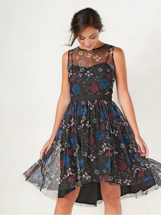 LC Lauren Conrad Dresses & Skirts - LC Lauren Conrad Disney Floral Mesh Dress Fit Flare Midi Sheer Overlay 4